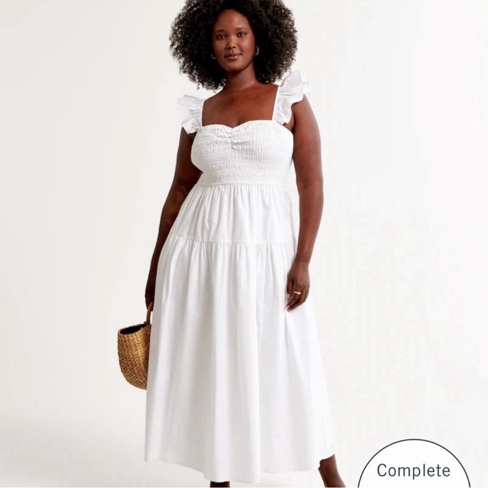 Abercrombie & Fitch A&F Womens Ruffled Straps Smocked MIDI Dress White XL